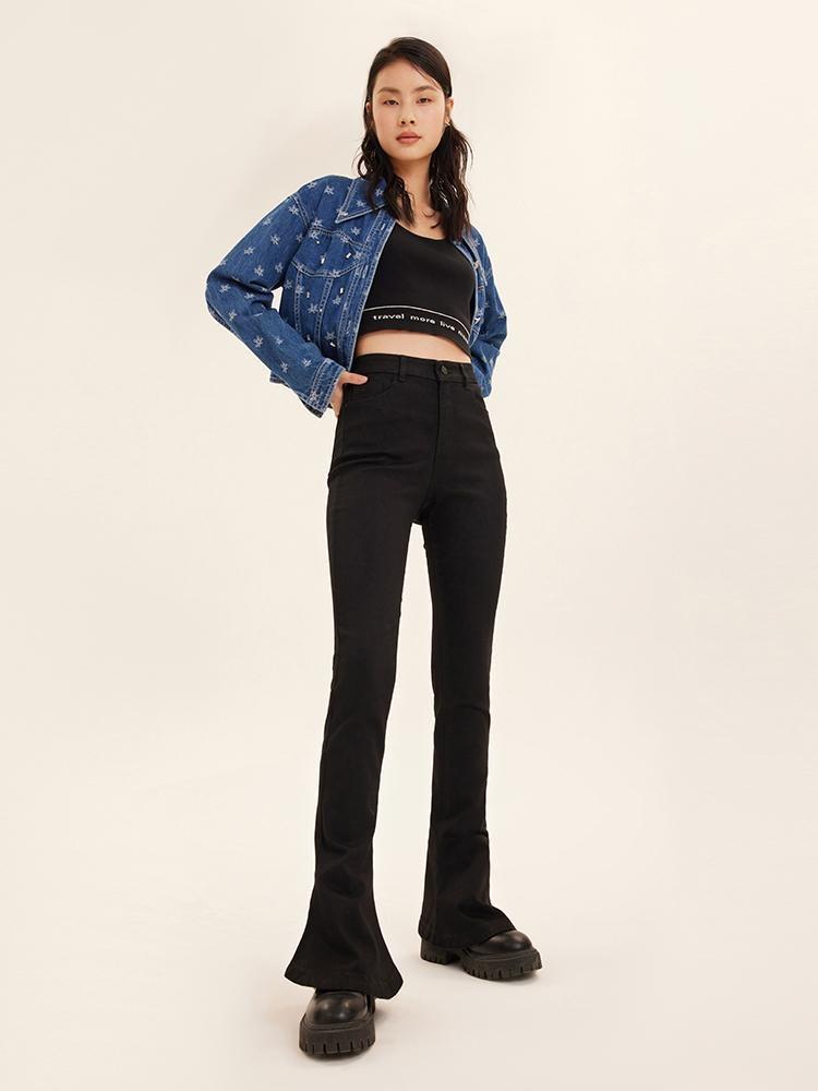Black Flared Sheath Jeans GOELIA
