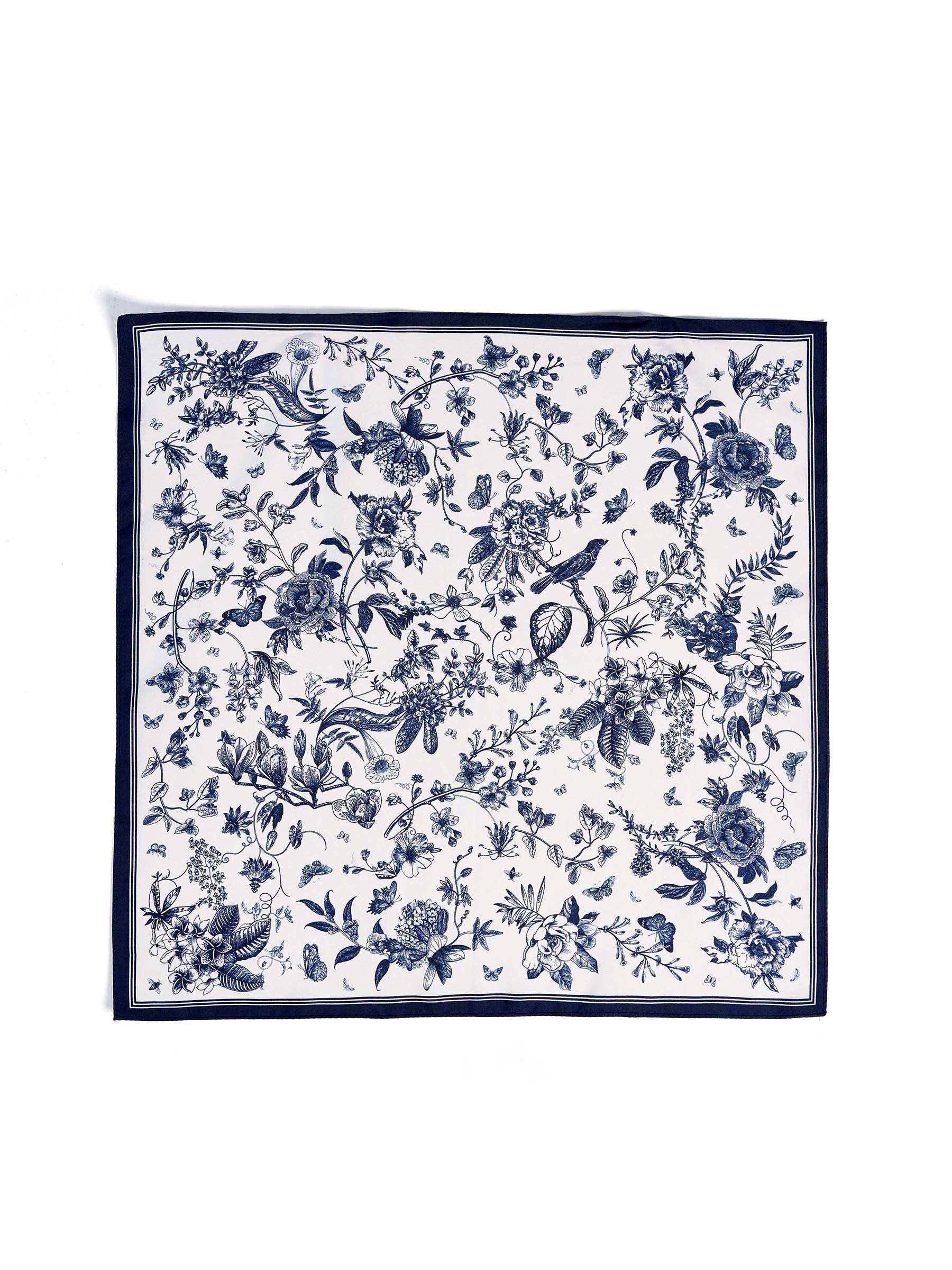 14MM Mulberry Silk Blue Combo Print Women Scarf GOELIA