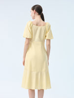 100% Cotton Ruffle Puff Sleeve Women Wrap Midi Dress GOELIA