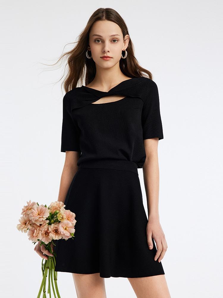 Tencel Mulberry Silk Woolen Top And A Line Mini Skirt Two-Piece Set GOELIA