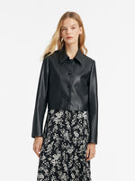 Eco-Friendly Leather Lapel Women Crop Jacket GOELIA