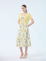 Cotton Lemon Print Strap Dress And Cardigan Two-Piece Set GOELIA