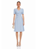 V-Neck Asymmetric Pleated Women Midi Dress GOELIA