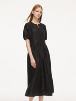 18MM Gambiered Canton Gauze Women Asymmetrical Gathered Maxi Dress GOELIA