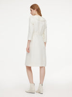 Wool Blend Tweed 3/4 Sleeve Women Midi Dress With Detachable Ruffle Collar GOELIA