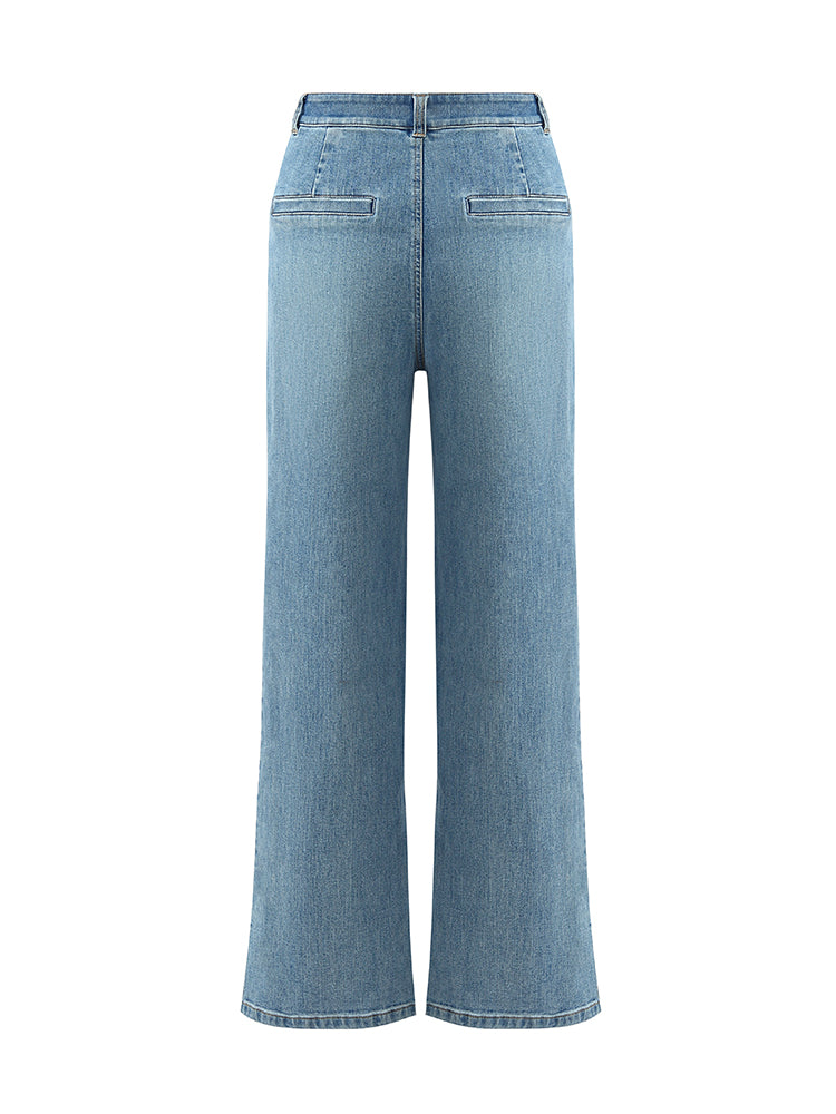 Straight Slit Women Jeans With Patch Pockets GOELIA