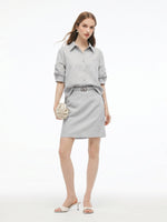 Lyocell Linen Blend Mock-Layered Women Mini Shirt Dress GOELIA