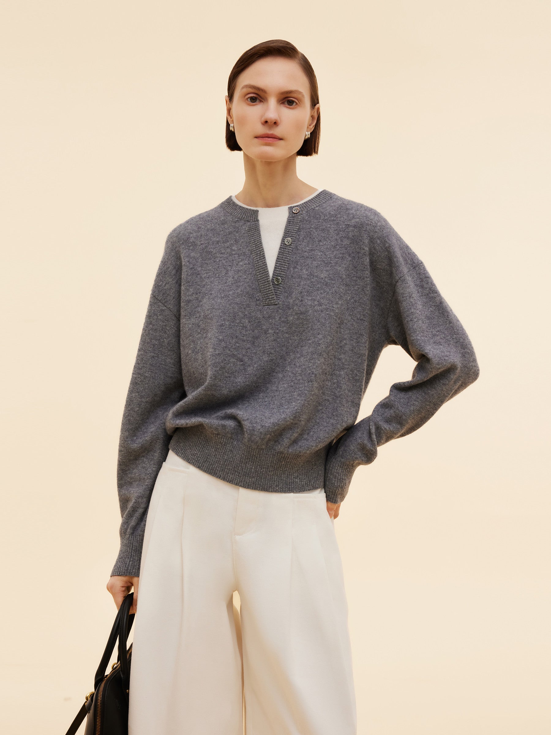 100% Wool Women Mock Layered Sweater GOELIA