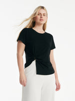 Acetate Waist Twist Asymmetric Hem Women Knit Top GOELIA