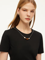 Cotton Side Twist Women T-Shirt With Detachable Beaded Chain GOELIA