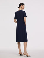Triacetate Bowknot Women Gathered Waist Midi Dress GOELIA