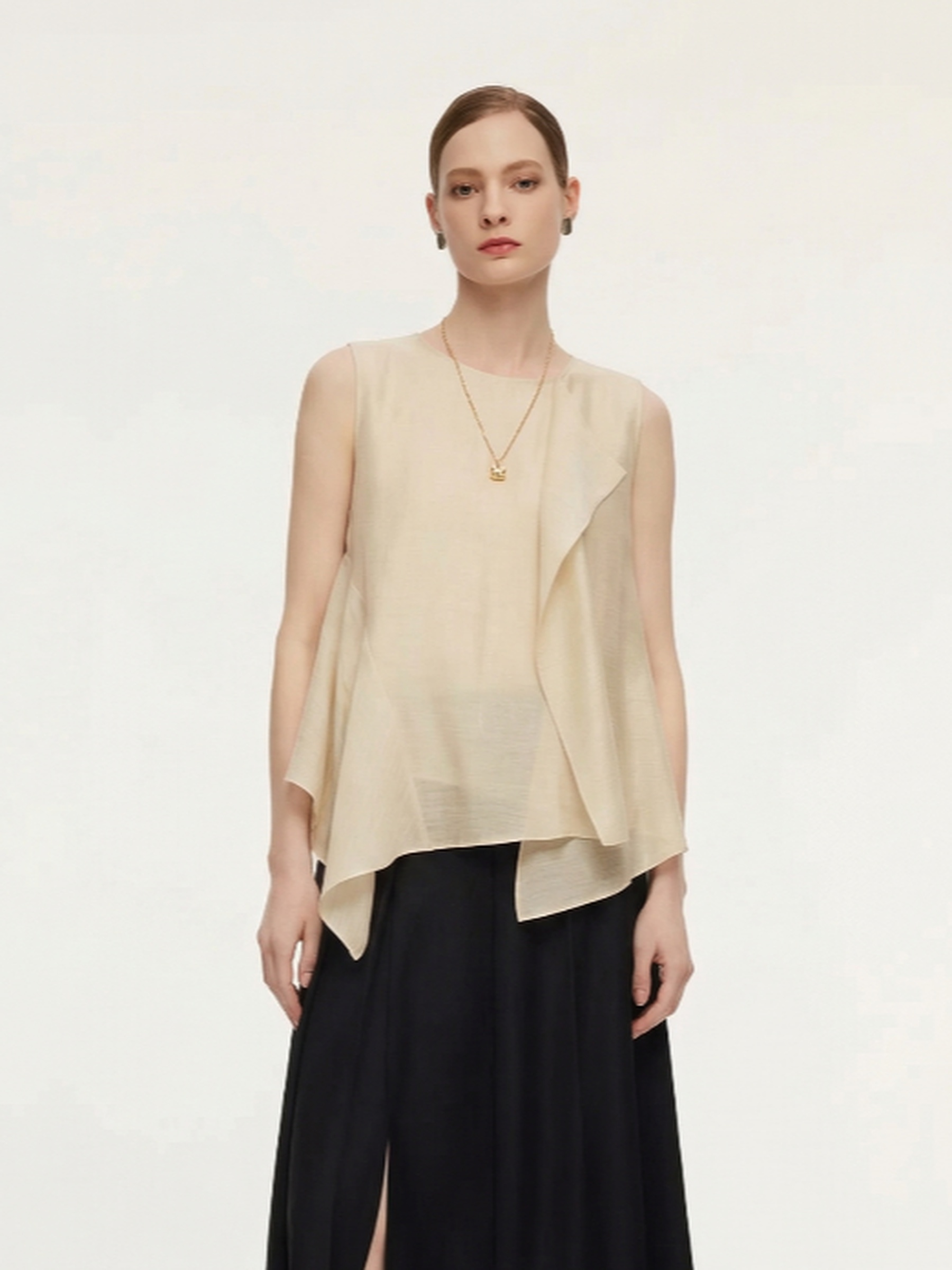 Lyocell Blend Ruffle-Detailing Women Tank Top GOELIA