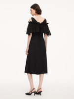 Tencel Blend Sleeveless Women Knit Midi Dress With Detachable Flounce Overlay GOELIA