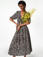 Iris Print V-Neck Tied Women Midi Dress GOELIA
