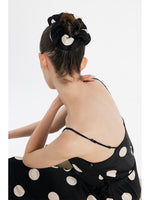 Acetate Polka Dots Printed Spaghetti Strap Women Midi Dress With Rose Belt GOELIA