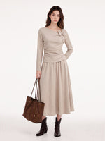 Asymmetric Bow Ruched Knit Top And Skirt Two-Piece Set GOELIA