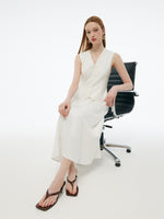 100% Acetate Faux Two-Piece Women Vest Maxi Dress GOELIA