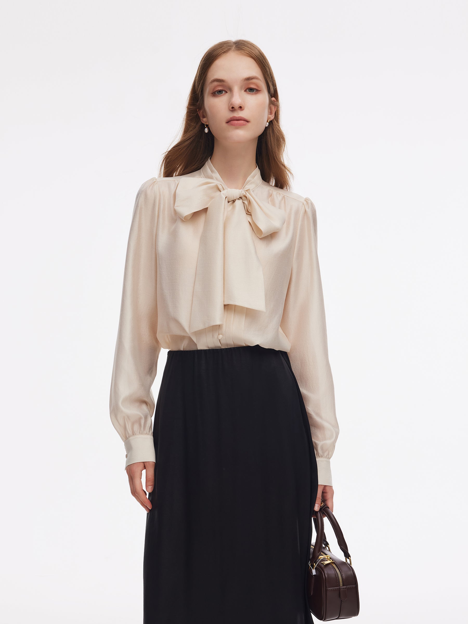 [Preview] Modal Acetate Blend Tie Front Women Blouse GOELIA