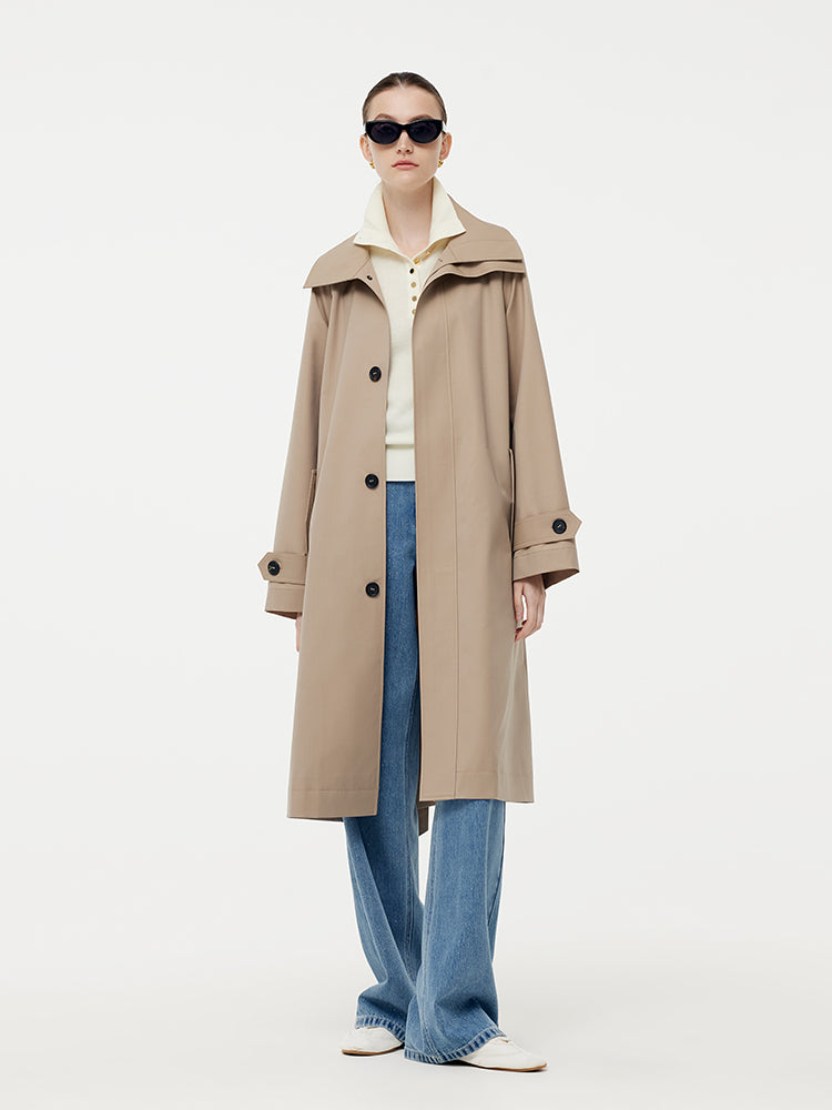 Worsted Wool Blend Waterproof Women Trench Coat With Belt GOELIA