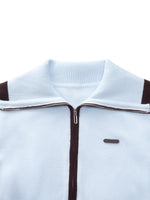 Contrast Trim Lapel Zip-Up Cardigan And Skirt Two-Piece Set GOELIA
