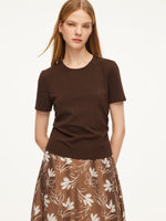 Side Twist Women T-Shirt With Detachable Beaded Necklace GOELIA