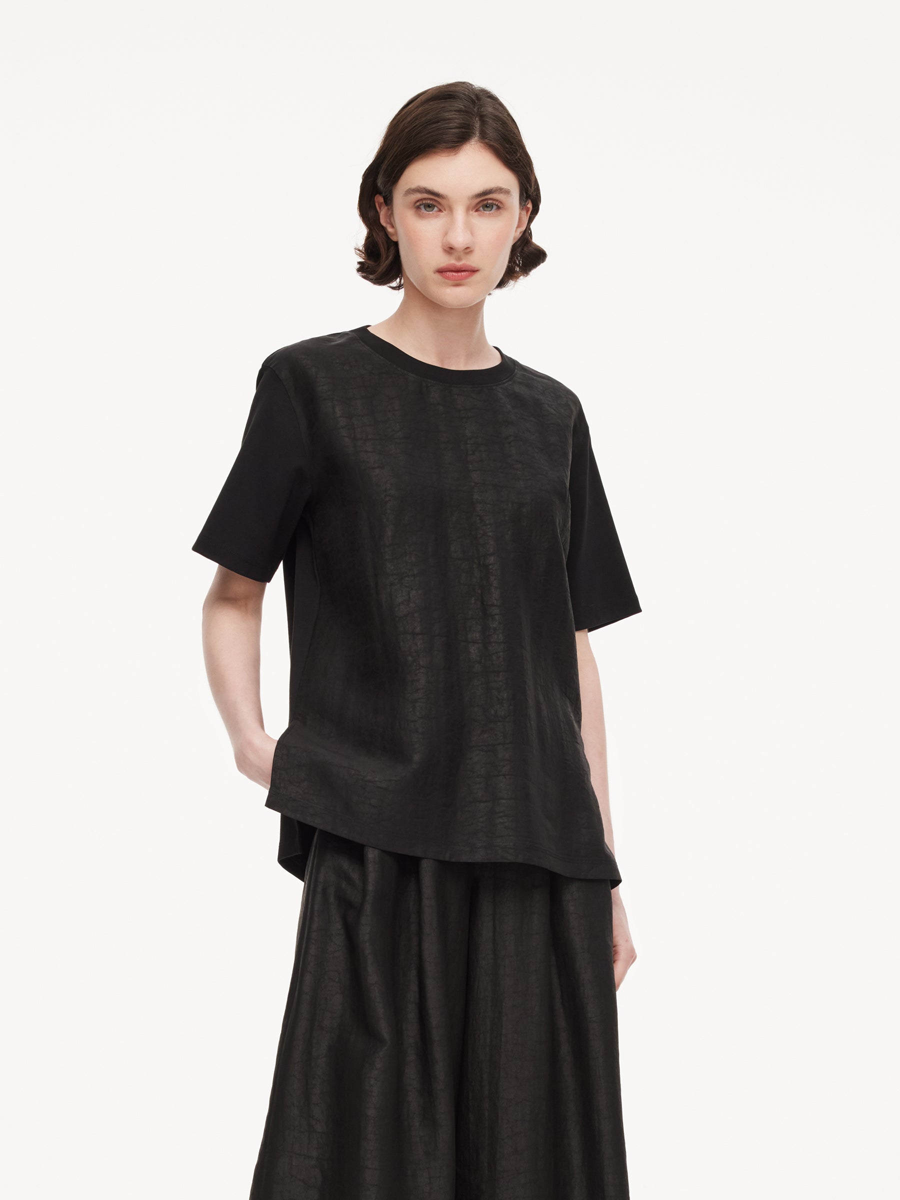 18MM Gambiered Canton Gauze Unisex Patchwork T-Shirt GOELIA