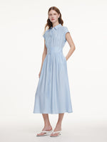 16.5MM Mulberry Silk Polka Dots Jacquard Women Maxi Shirt Dress GOELIA