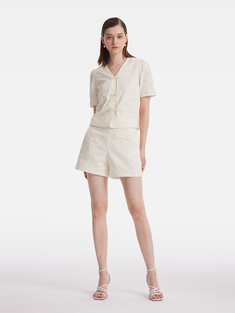 New Chinese-Style Embroidered Top And Shorts Two-Piece Set GOELIA