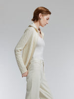 [Preview] Wool Yak Blend Cable Knit Women Two-Way Zip Cardigan GOELIA