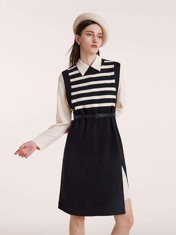 Women Shirt Dress And Striped Vest Two-Piece Set GOELIA