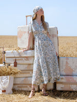 19匁マルベリーシルク Vネック プリント ロングワンピース – GOELIA 