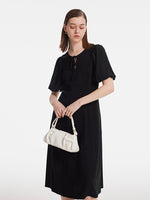 Acetate Gathered Waist Women Midi Dress GOELIA