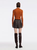 PU Leather Elastic Waist Women A-Line Shorts GOELIA