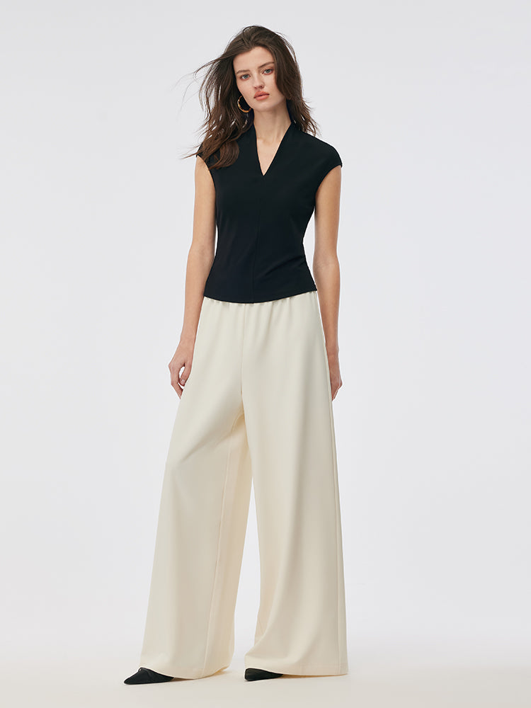 Acetate V-Neck Cap Sleeve Women Top GOELIA