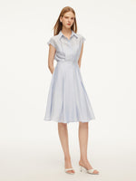 Tencel Acetate Linen Blend Cap Sleeve Women Midi Shirt Dress GOELIA