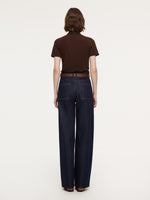 Denim Curved-Leg Women Jeans With Leather Belt GOELIA