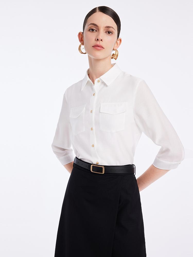 Acetate Shirt And Half Skirt With Leather Belt Two-Piece Set GOELIA