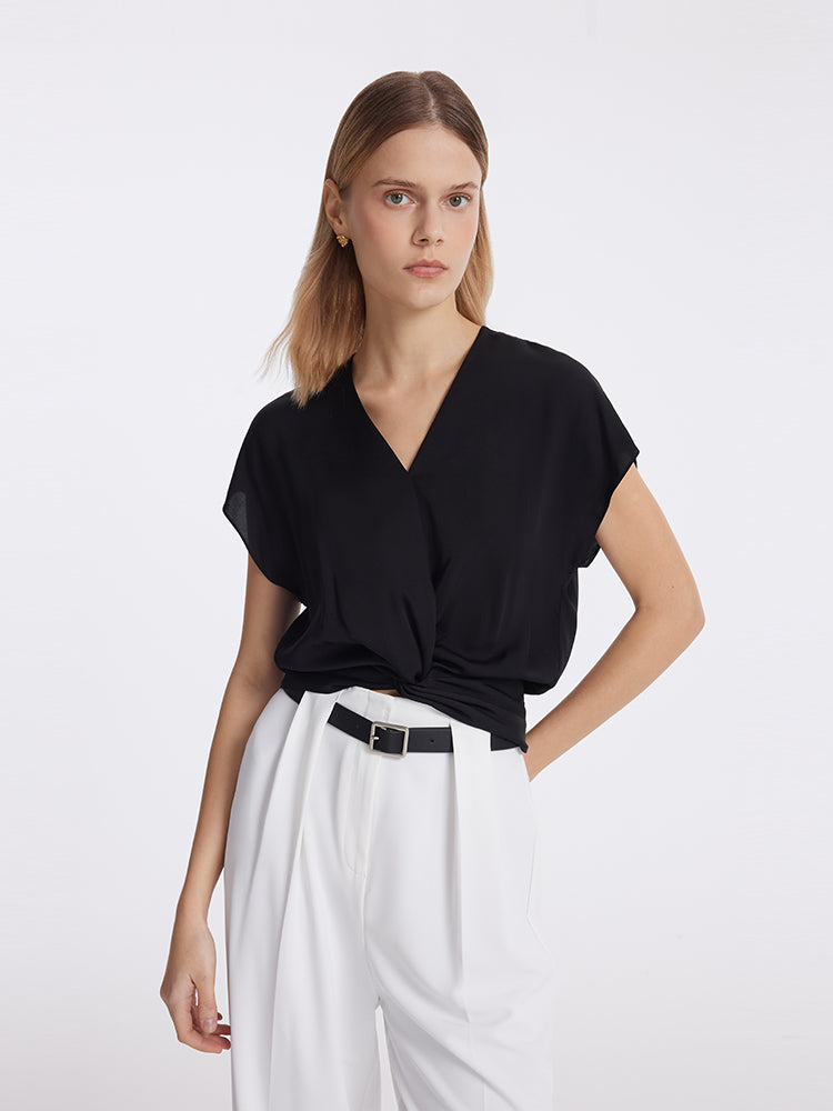 19 Momme Mulberry Silk Twist Waist Women Top GOELIA