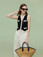 Tencel Blend Contrast Trim Women Knit Vest GOELIA