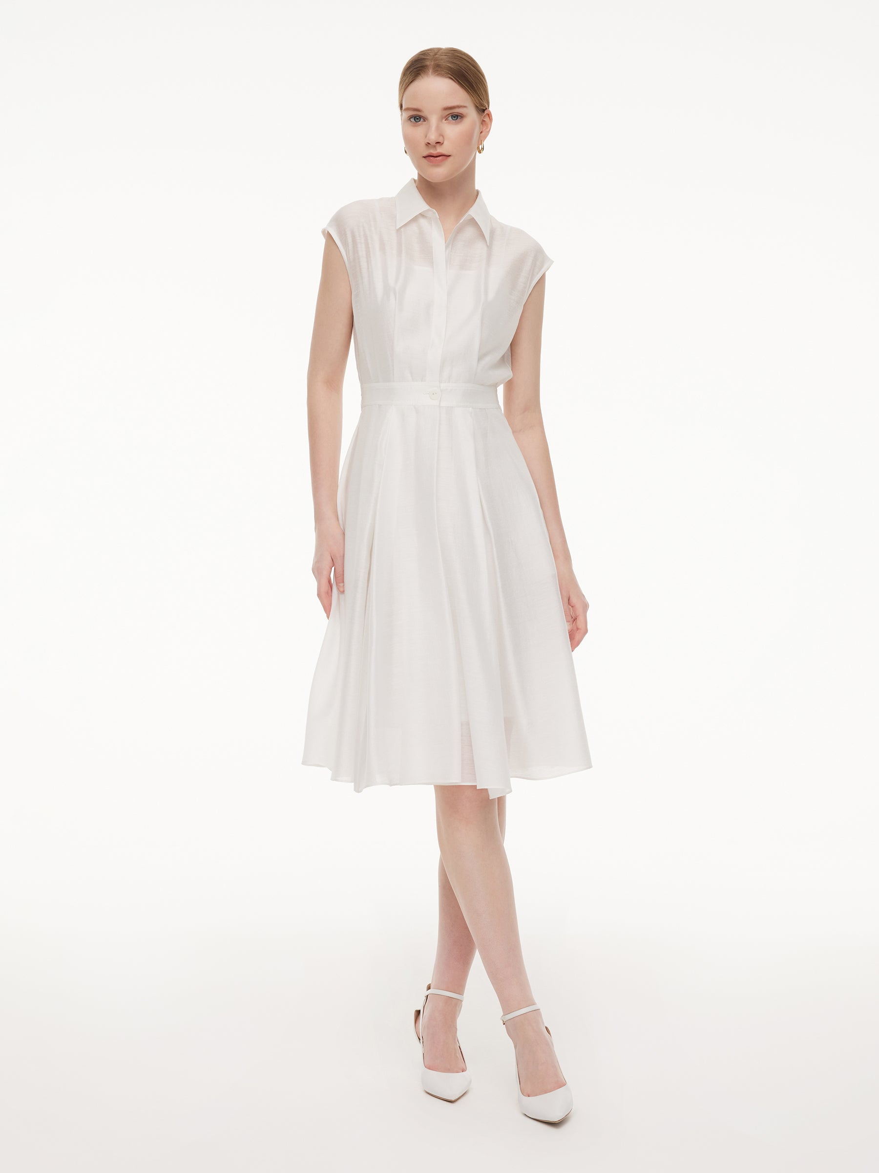 Tencel Acetate Blend Women Midi Shirt Dress GOELIA