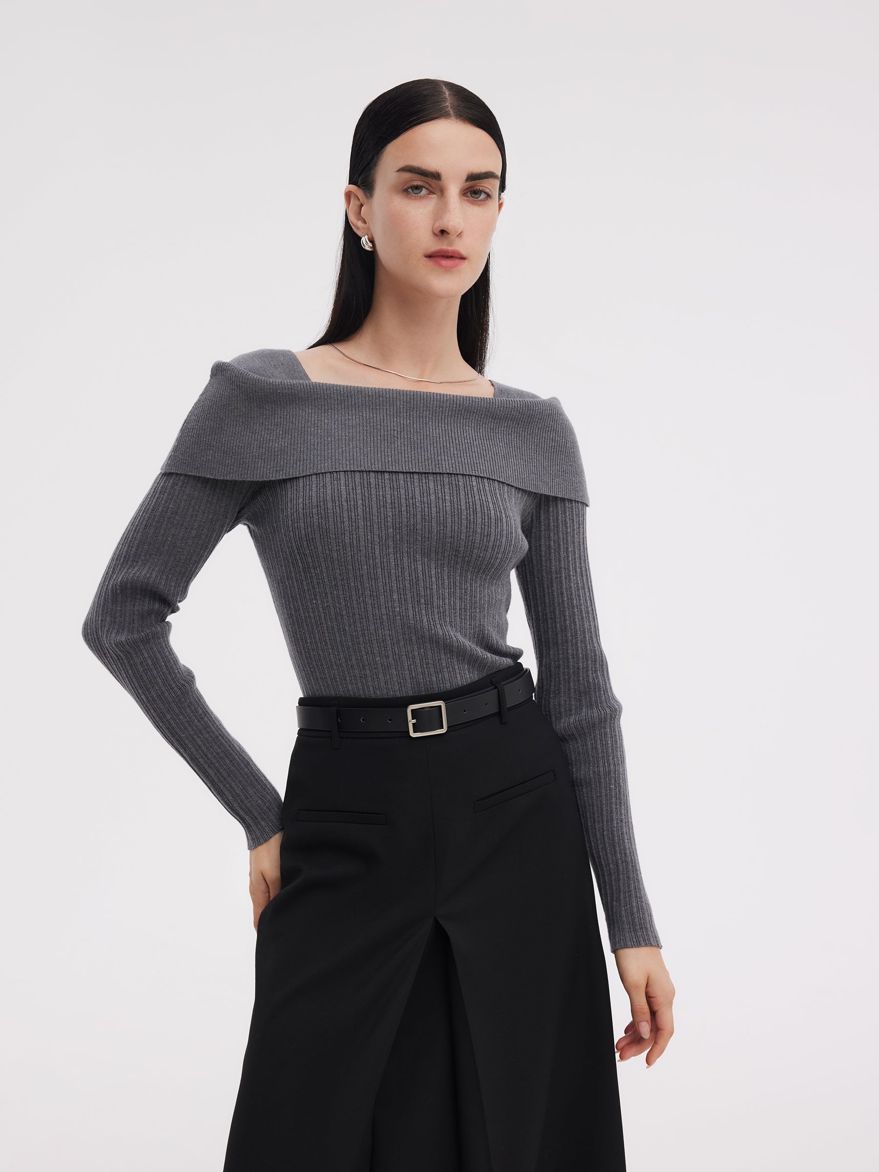 [Preview] Lyocell Blend Women Boat Neck Knit Top GOELIA
