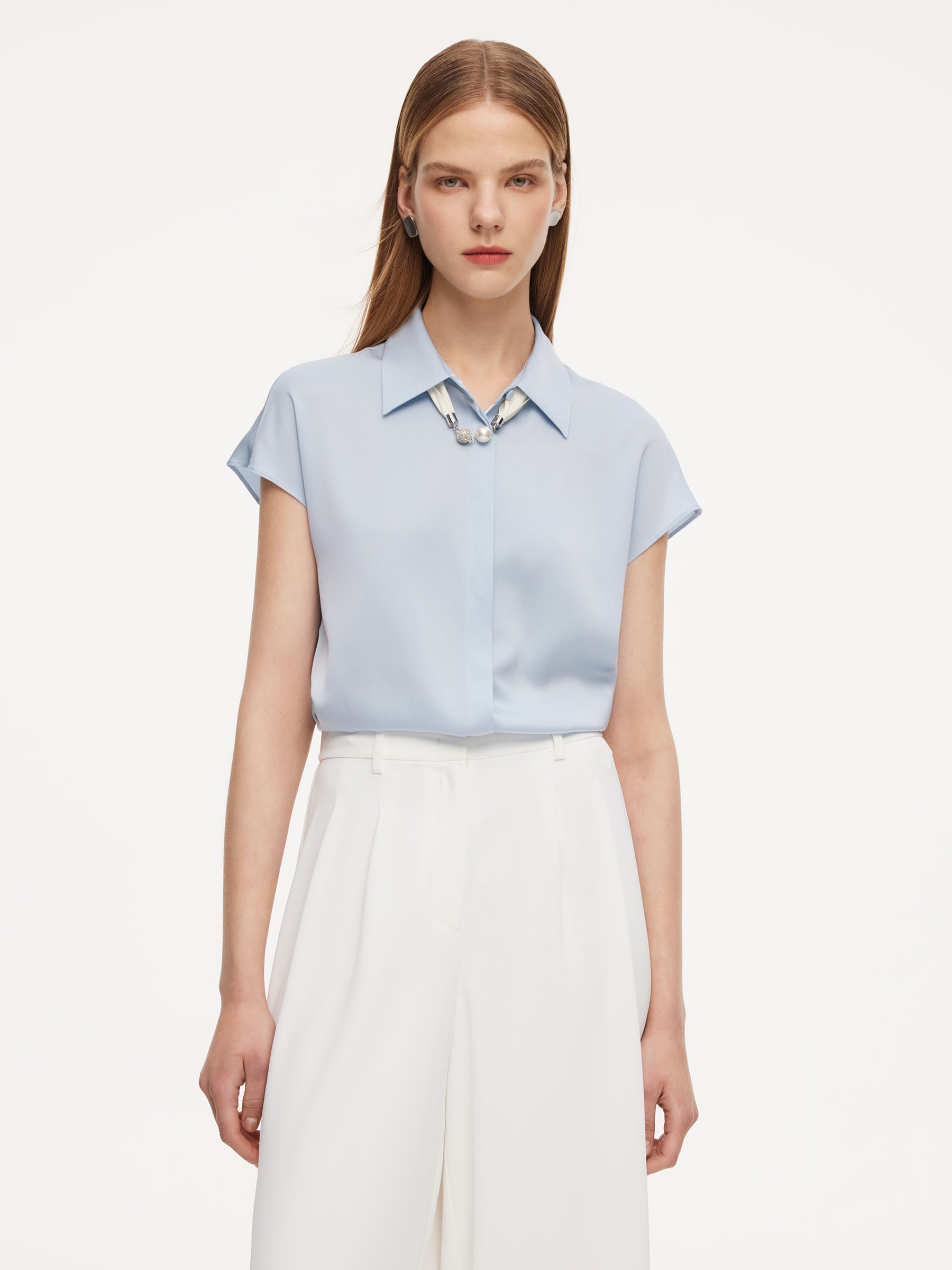 [Preview] 22MM Mulberry Silk Women Shirt With Silk Scarf GOELIA