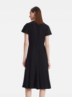 Triacetate V-Neck Ruffle Women Midi Dress GOELIA