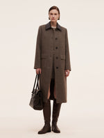 100% Washable Wool Leather Collar Women Coat GOELIA