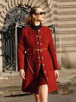 Single-Breasted Tweed Women Coat With Waist Pack GOELIA