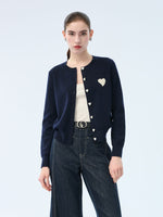 Tencel Wool Blend Heart Print Women Cardigan GOELIA