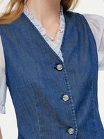 Denim Lyocell Patchwork Crop Jacket And Skirt Two-Piece Set GOELIA