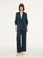 Triacetate Blend Ruched Sleeve Women Blazer GOELIA