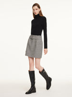 Black And White Houndstooth Women A-Line Skirt With Belt GOELIA