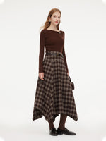 Wool Blend Boat Neck Women Knit Top With GO Letter Clip GOELIA